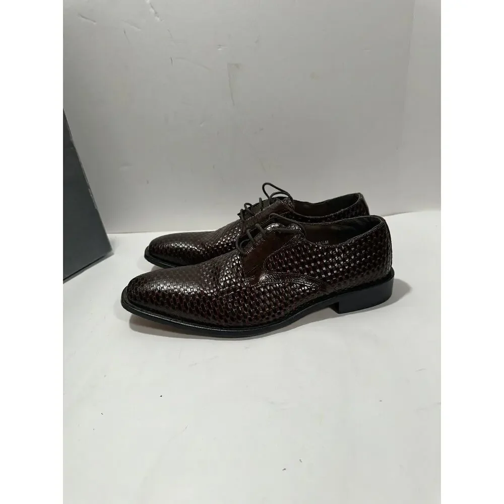 Stacy Adams Mens 10.5 Sanfillipo Basket Weave‎ Print Leather Oxford Dress Cognac